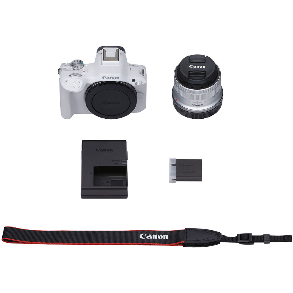 Kit fotocamera digitale mirrorless Canon EOS R50 + obiettivo 18-45 mm f/4.5-6.3 - Bianco